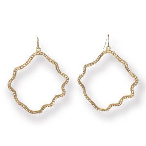 NEW Badgley Mischka Gold Rhinestone Pave Large Wavy Hoop Earrings